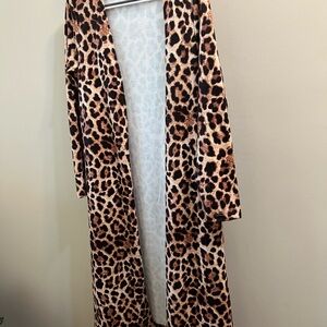 Leopard Print Long Open-Front Duster in Brown Southern Stitch size S/M